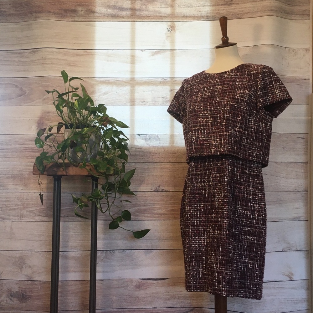 Maroon sheath dress with attached cape top